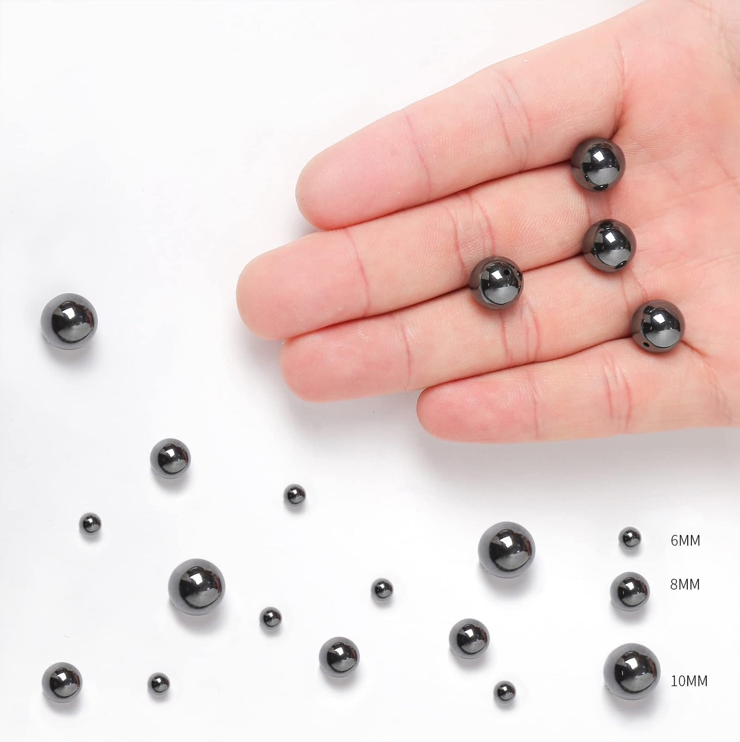45pcs 8mm Natural Black Hematite Gemstone Beads Energy Healing Crystal Round Loose Stone Beads for Jewelry Making, DIY Bracelets Necklaces