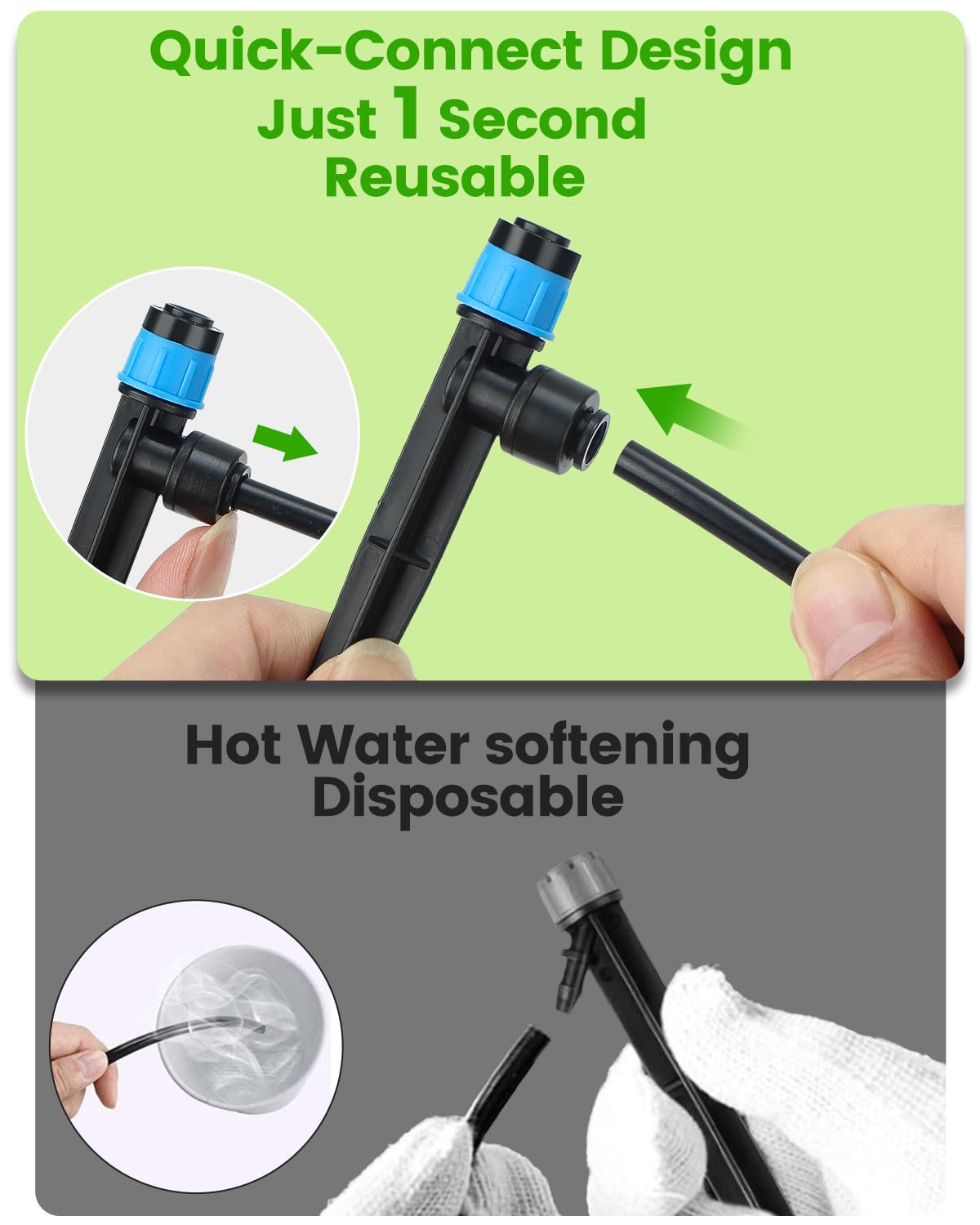 Landtouch 36Pack Drip Irrigation Parts, Quick Connect 1/4" Adjustable 360° Emitter Sprinklers with 6" Stake, Easy-Clean for Garden & Farm Irrigation Systems