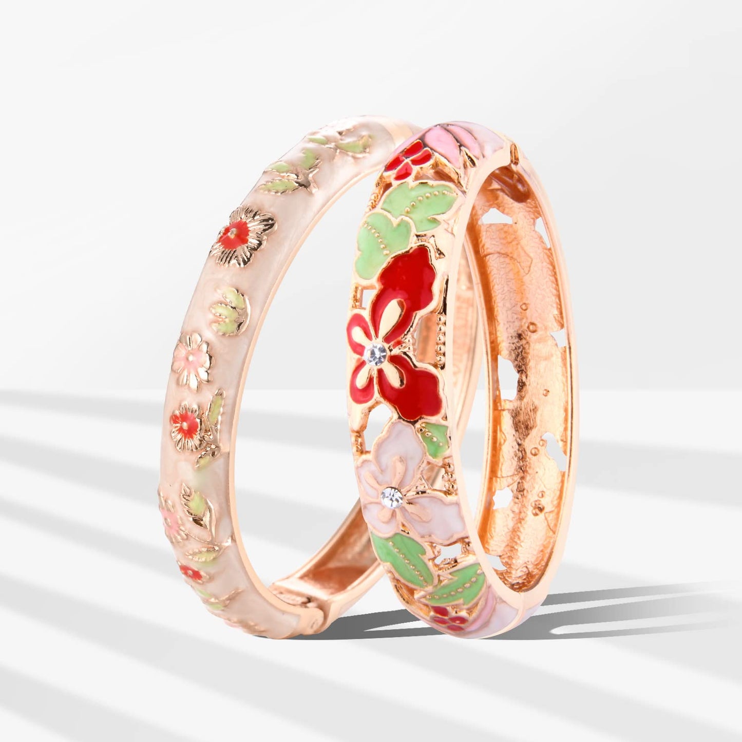 UJOY Colored Cloisonne Bangle Crystal Indian Butterfly Hinged Bracelet Hollowed Enamel Jewelry Gifts 88A09-55A18 Cream White