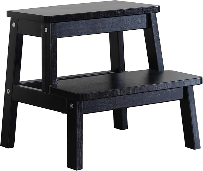 Adult & Child Wooden Two Step Stool ，Stepping Stool，Kids Step Stool Kitchen Step Stools for Bathroom– Perfect for Kitchen, Bathroom, Bedrooms & More (Black)