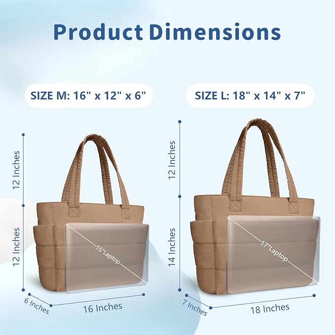 TOPDesign Puffer Tote Bag for Women, Lightweight Puffy Handbag with Compartments, Quilted Shoulder Bag for Work, Travel, Gym