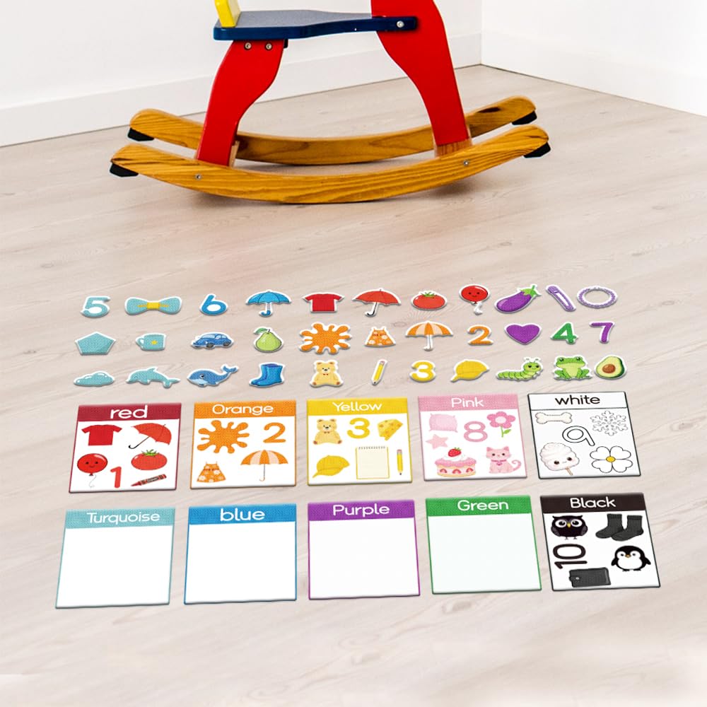 BEUNITONE 63Pcs Colour Sorting Felt Flannel Boards Stories Set Sensory & Calm Down Activity Board Indoor Activities Home Felt Board Play Kit for Friends DIY Crafts Storytelling Interactive Gifts