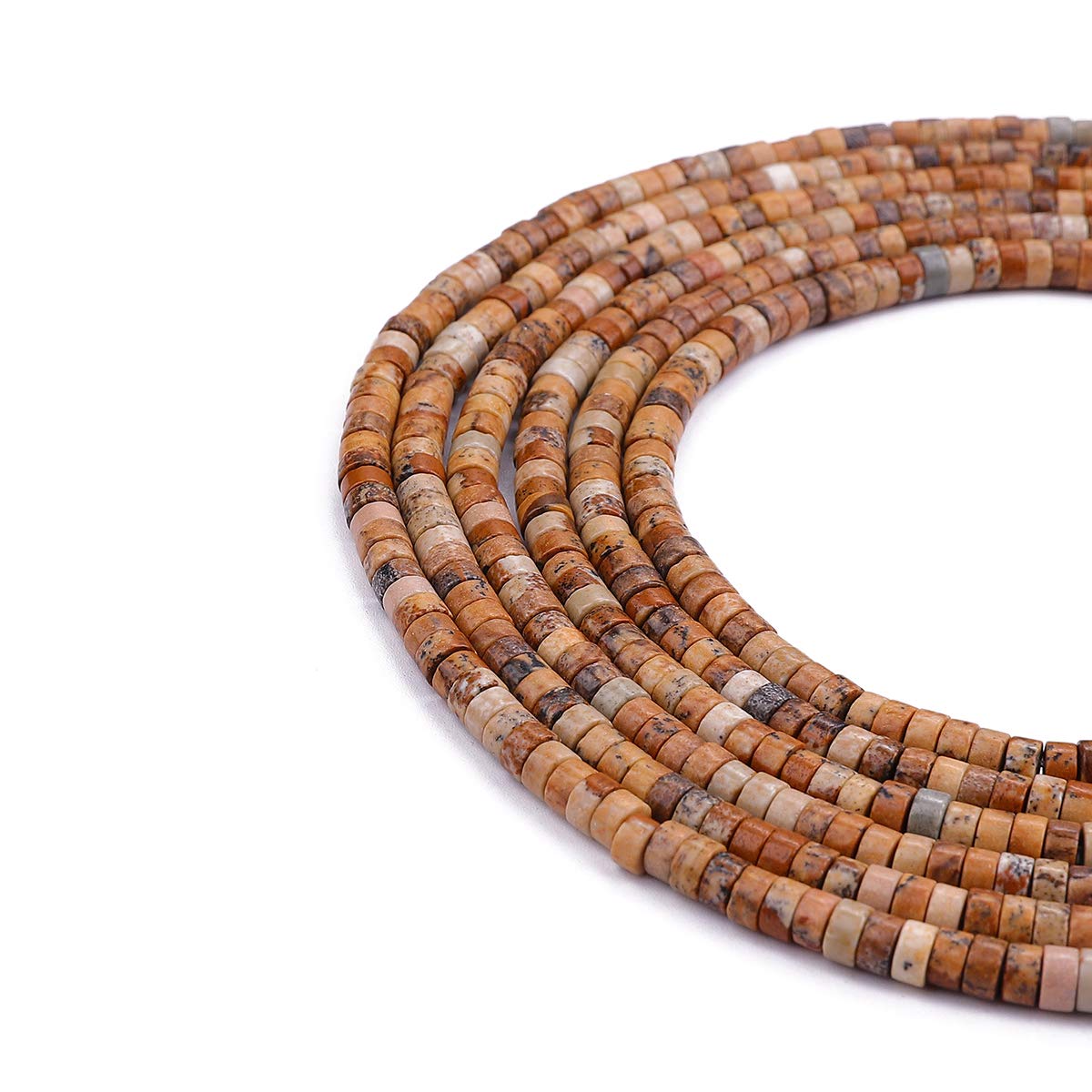 BEADIA Natural Brown Picture Jasper Spacer Beads Caps Loose Semi Gemstone for Beading Jewelry Making 4mmx2mm 38cm