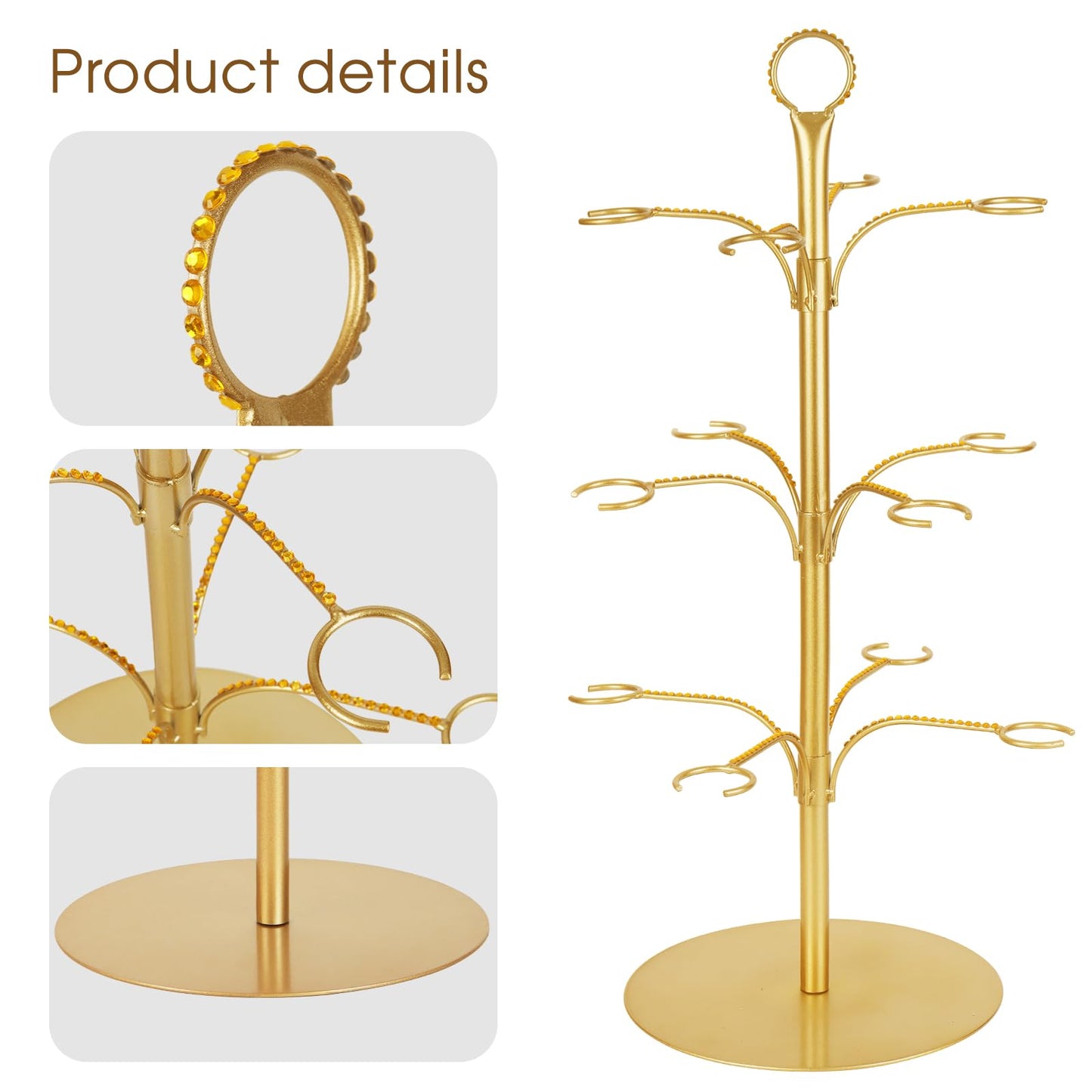 ALIMOTA Cocktail Tree Stand for Drinks Champagne Tower Wine Glasses Holder, 3 Tier 12 Holders, Bar Home Drinks Tree Display Suitable for Gin, Cocktails, Champagne, Wine