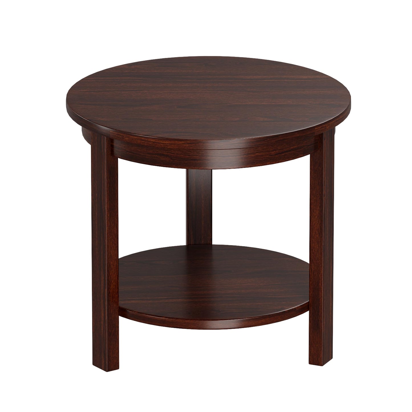Solid Wood Round End Table with Storage Shelf, 22" W x 20" H, Mid Century Modern Wooden Coffee/End/Side Table for Bedroom Living Room, Walnut
