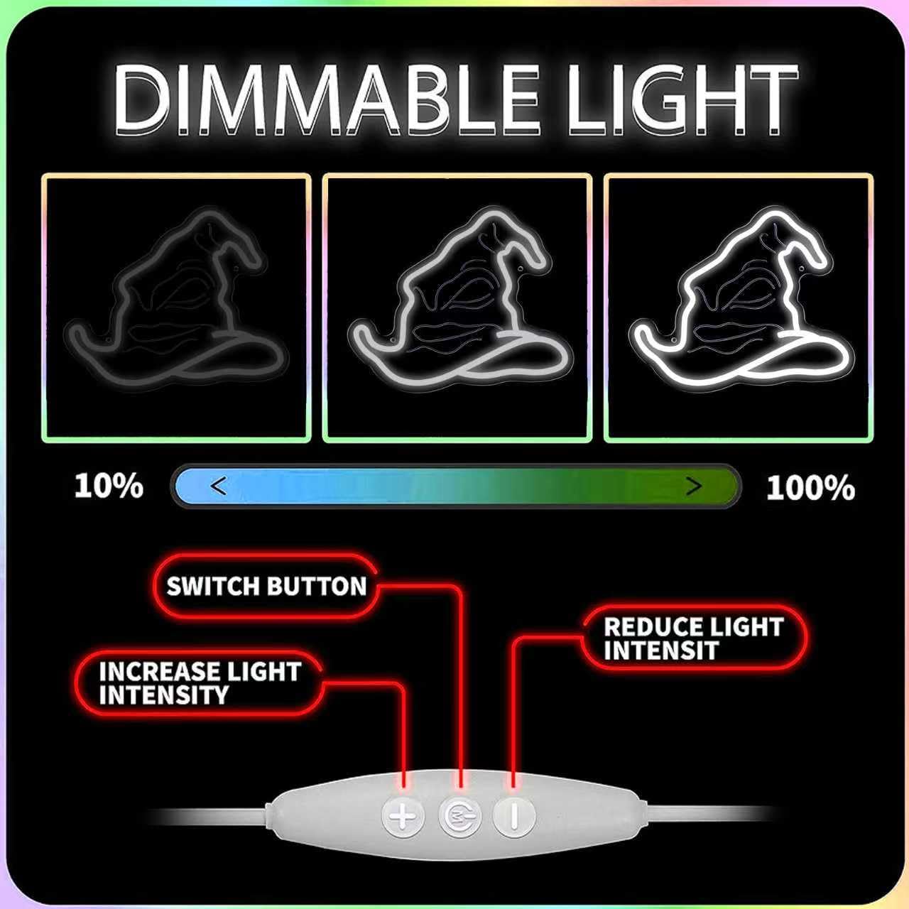 WLFLXG Wizard Hat Neon Sign Harry Hat LED Light Sign for Wall Decor, Halloween Decorations USB Powered for Birthday Party Bedroom Man Cave Game Room Bar Kids Gift