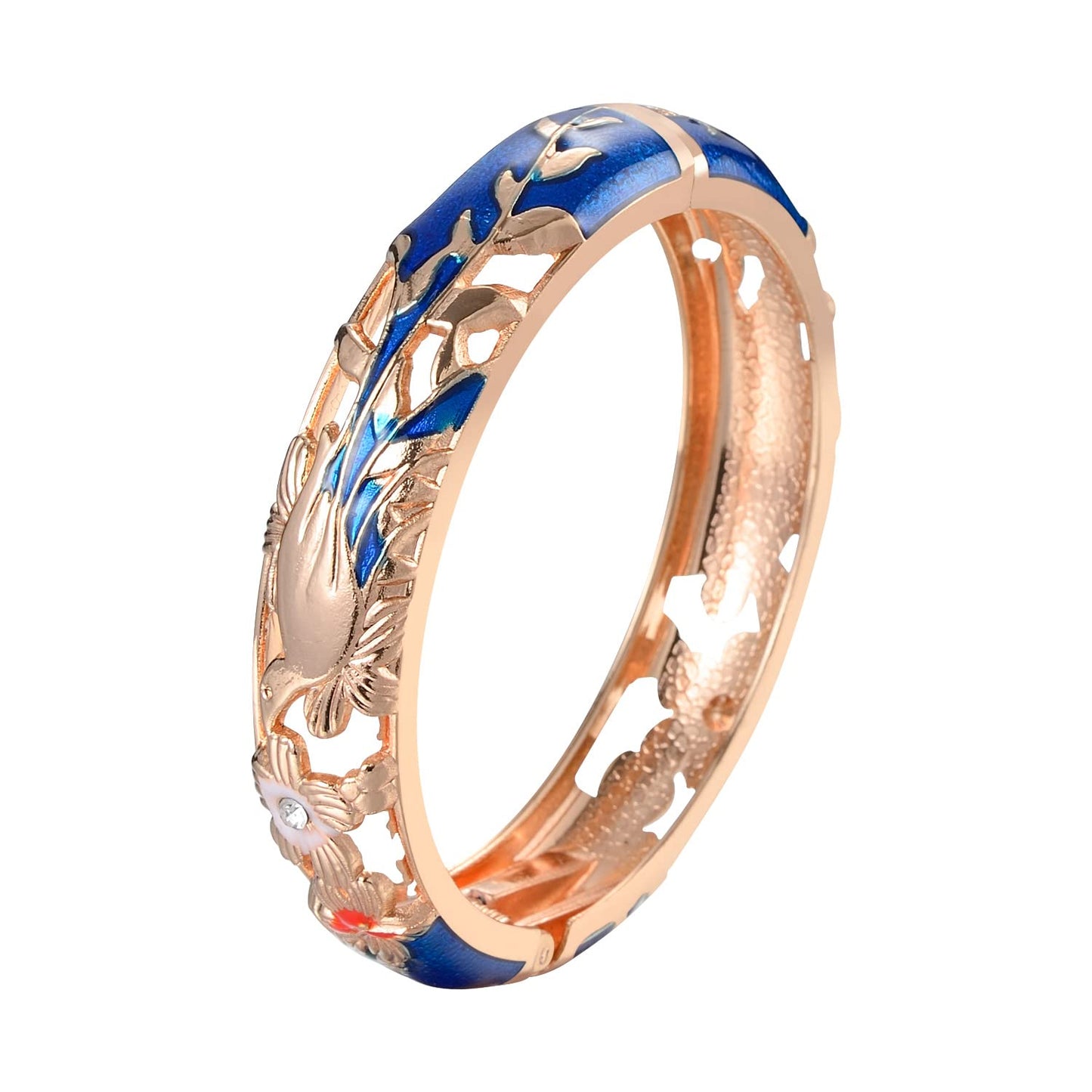 UJOY Colors Handcraft Jewelry Cloisonne Bracelet Enamel Hollowed Filigree Bird Rose Womens Bangles Gifts Box 88A31 Navy Blue