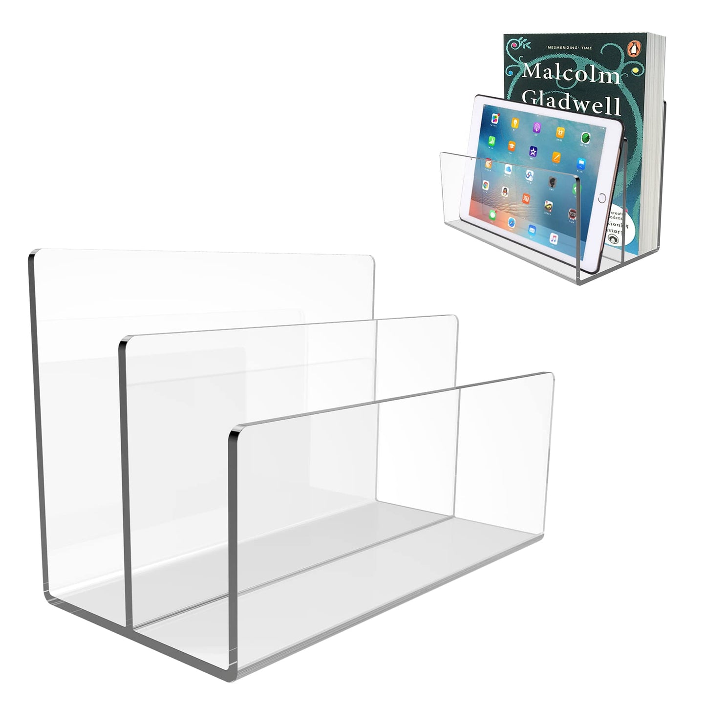 Boloyo Acrylic File Holder,1PC 2 Sections Clear File Organizer Mail Letter Sorter Desktop Folder Holder for Home Office School Envelope Bill Filling Paper Document