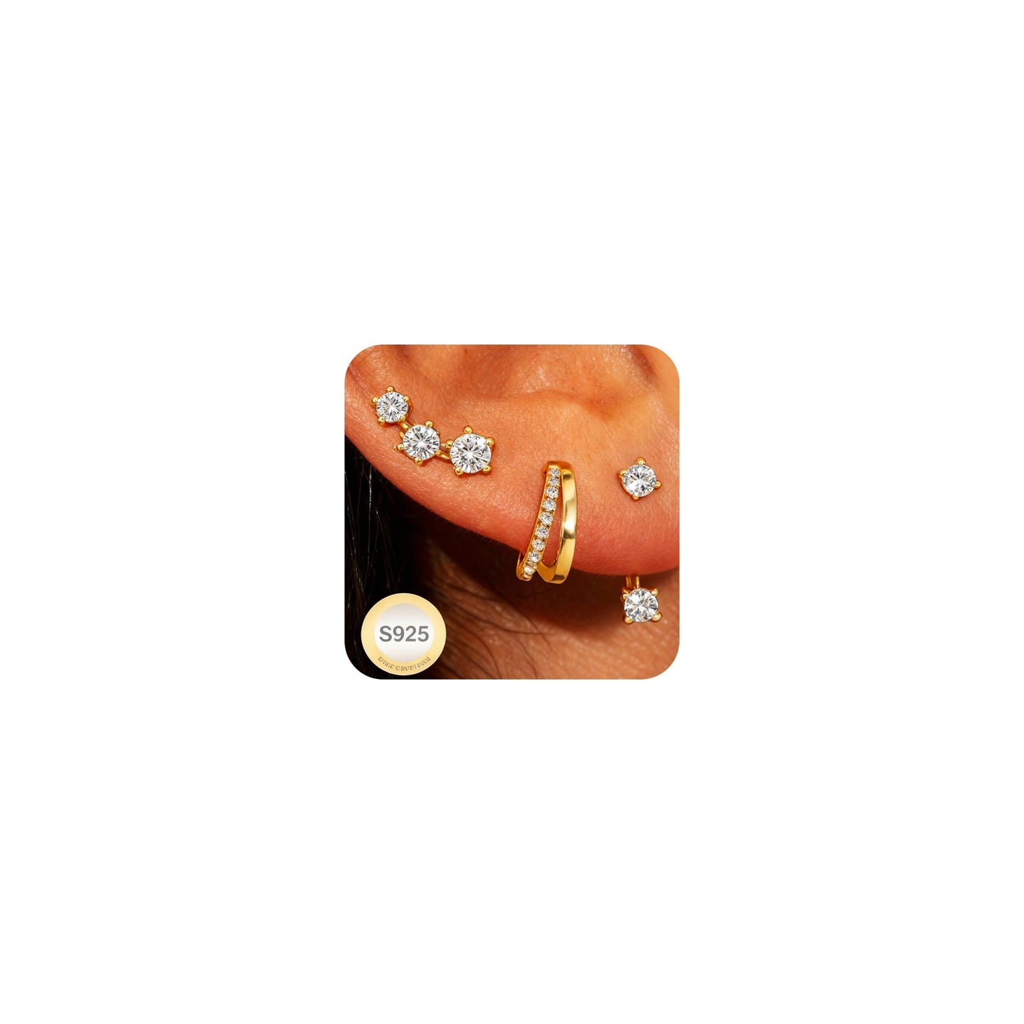DORANA 3 Pair Small Gold Hoop Earrings Set for Women 925 Sterling Silver Huggie Earrings Non Tarnish Small Cartilage Hoops Stackable Earring Stacks Sets for Multiple Piercing