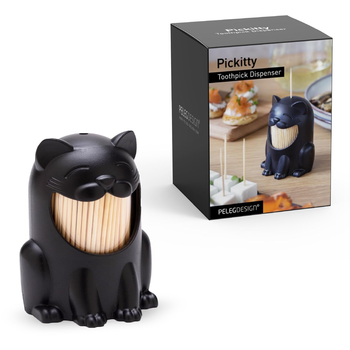 PELEG DESIGN Toothpick Holder - Playful Toothpick Dispenser, Fun and Decorative Plastic Toothpick Holder for Easy Access During Meals or Gatherings (Pickitty)