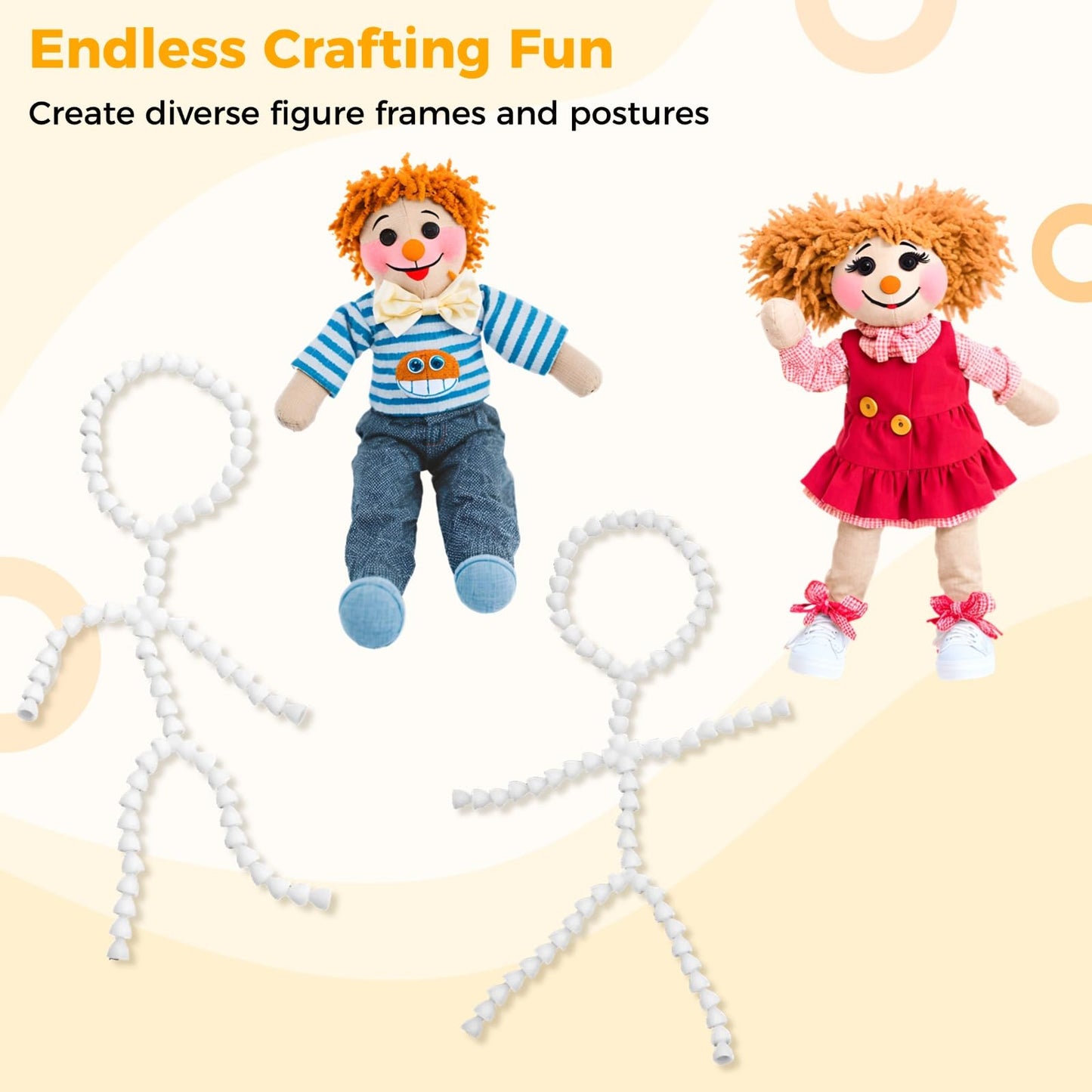 Tideme 170 PCS Doll Armature Set with X Y Connectors, Doll Skeleton 9 mm Flexible Ball Socket Joints, DIY Plastic Body Model Figure Frame for Stuffed Animals Bear Dolls