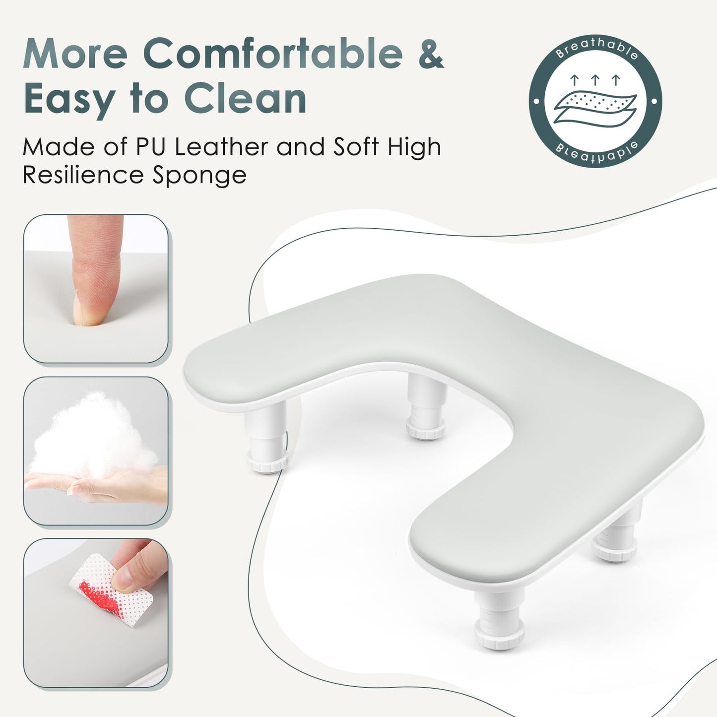 Manicure Arm Rest for Nails Tech: U-shaped Adjustable Nail Armrest - Gray PU Leather Hand Stand Rest for Manicurists