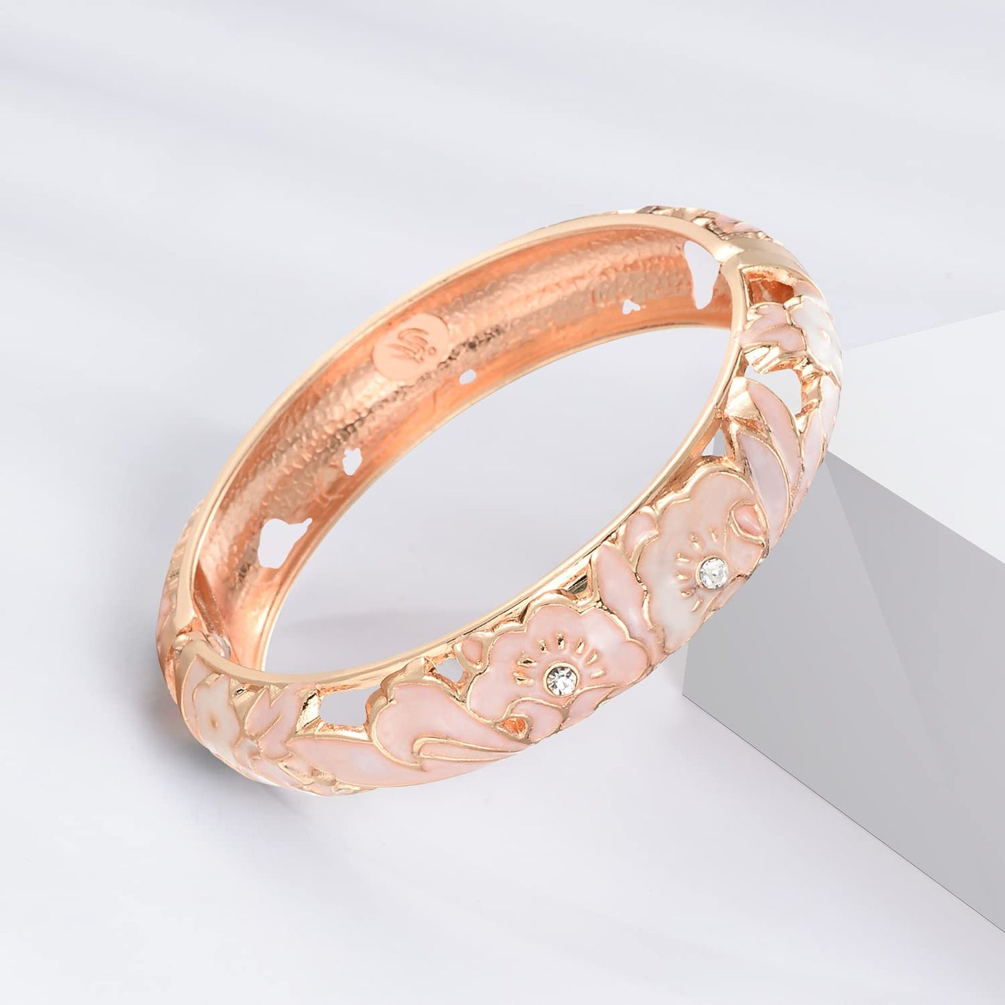 UJOY Women Cloisonne Bracelet Multi-Colors Plated Rhinestone Flower Hollowed Enameled Hinged Cuff Bangles Jewelry Gift 88A08-3PCS Pink