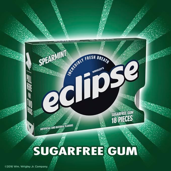 ECLIPSE Spearmint Sugar-Free Chewing Gum, 8 Packs, 18-Count Each Gum Packs