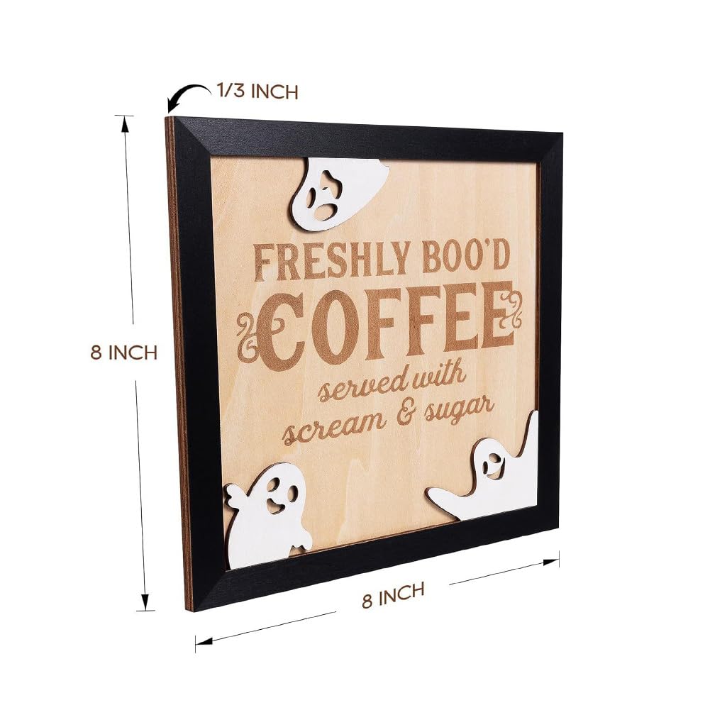 Freshly Boo'd Coffee Halloween Sign Cute Halloween Coffee Bar Decor Wooden Kitchen Decor Accessories Rustic Halloween Home Funny Halloween Coffee Bar Decorations