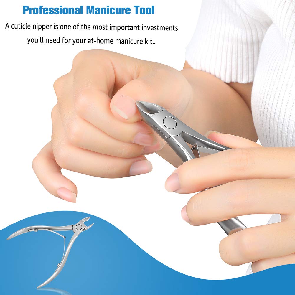 FERYES Cuticle Clippers 1/2 Jaw - Professional Cuticle Cutter Nail Cuticle Remover Tool, Nail Skin Clipper Hangnail Trimmer - Silver
