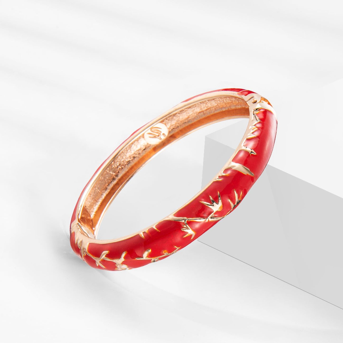UJOY Bangles 5 Pcs Enamel Jewelry Set Rose Gold Flower Engraved Cloisonne Bracelets Pack in a Box 5PCS-RD-1