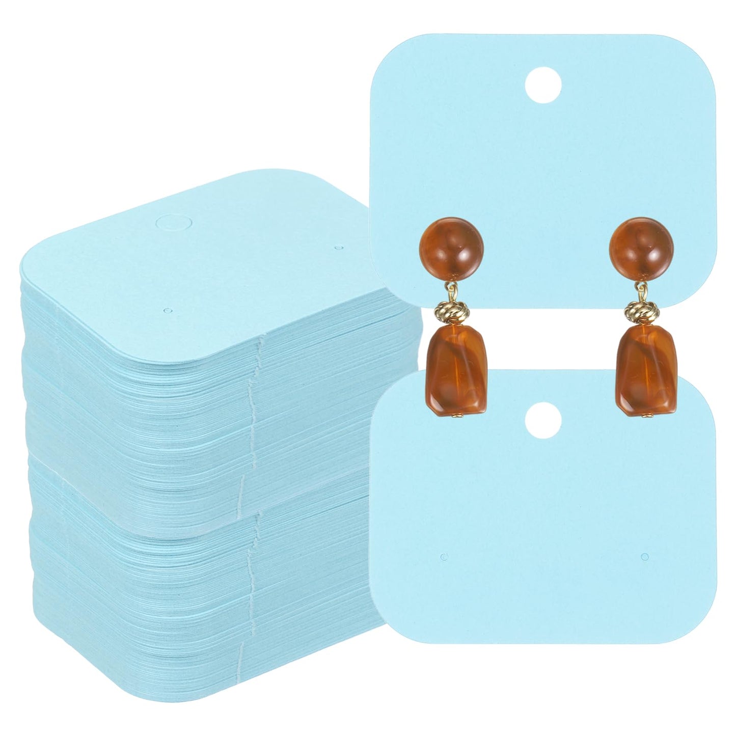 PATIKIL 400Pcs Earring Display Cards, 1.6"x2" Kraft Paper Stud Earring Holder Card, Blank Hanging Tag 2 Holes for Ear Stud Small Jewelry Selling Packaging Supply, Light Blue