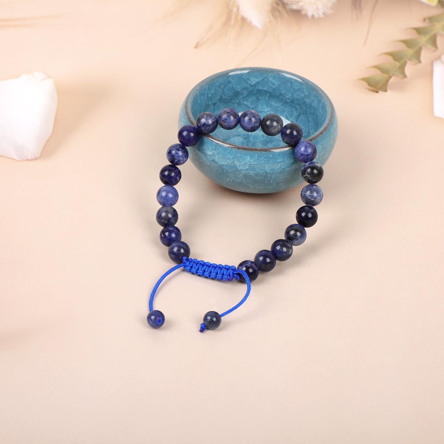 AD Beads Natural 8mm Gemstone Bracelets Healing Power Crystal Macrame Adjustable 7-9 Inch (Sodalite)
