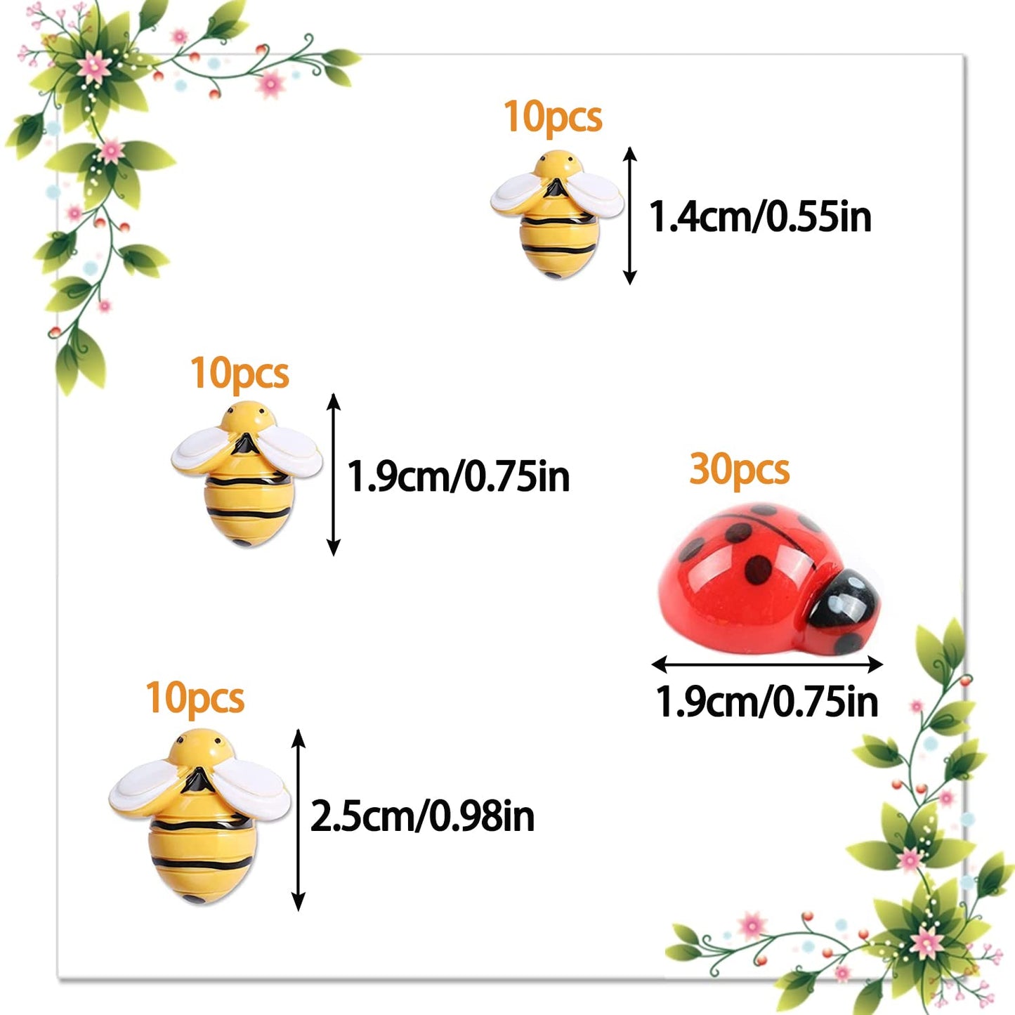 glacely 120pcs Mini Resin Bee Daisy Flowers Decor and Ladybugs Embellishments, Including 30 Pcs Tiny Resin Ladybug 30 Pcs Bee and 60 Pcs Sunflower Decorations for DIY Craft Cloth Pen Box Home Decor