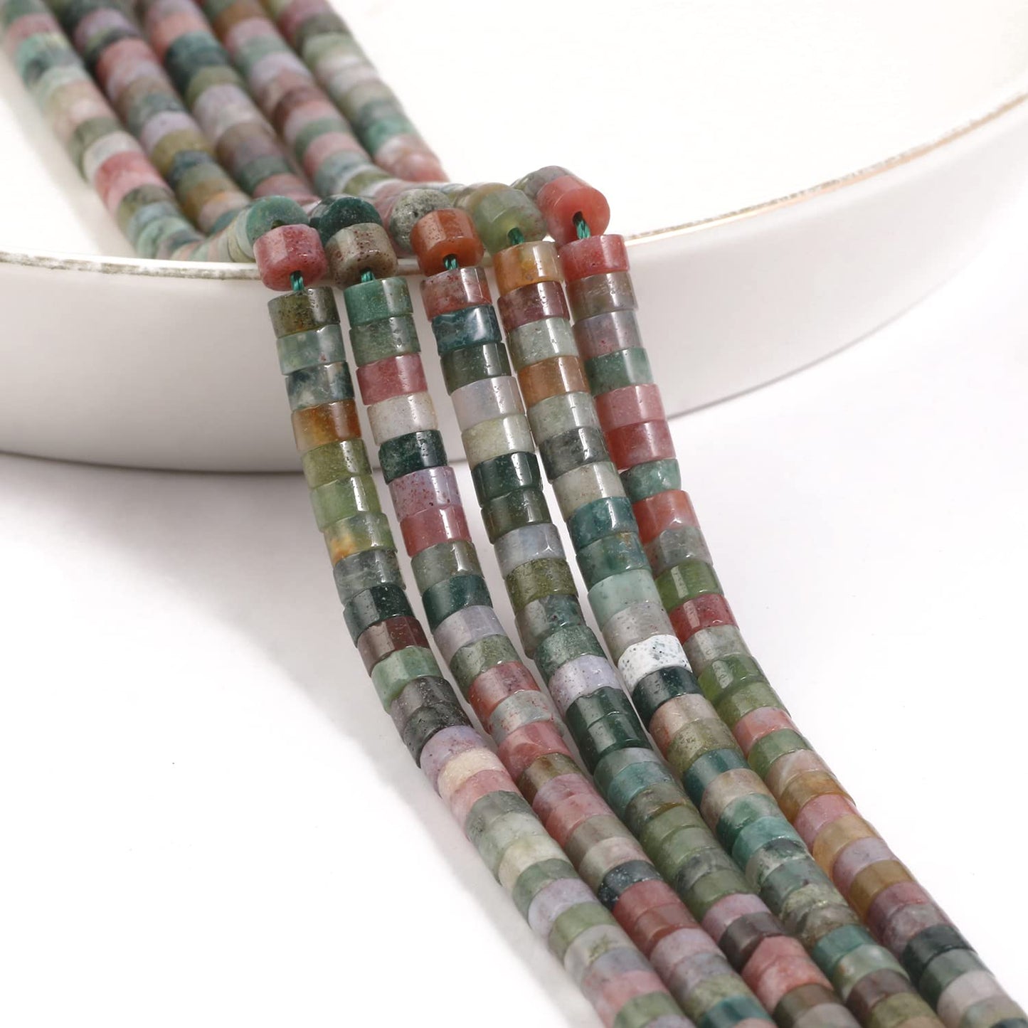 NITOPUPU 150Pcs 4×2mm Natural Indian Agate Spacer Stone Beads for Jewelry Making Supplies, Loose Semi Flat Round Gemstone Tube Beads for Bracelets DIY Crafts
