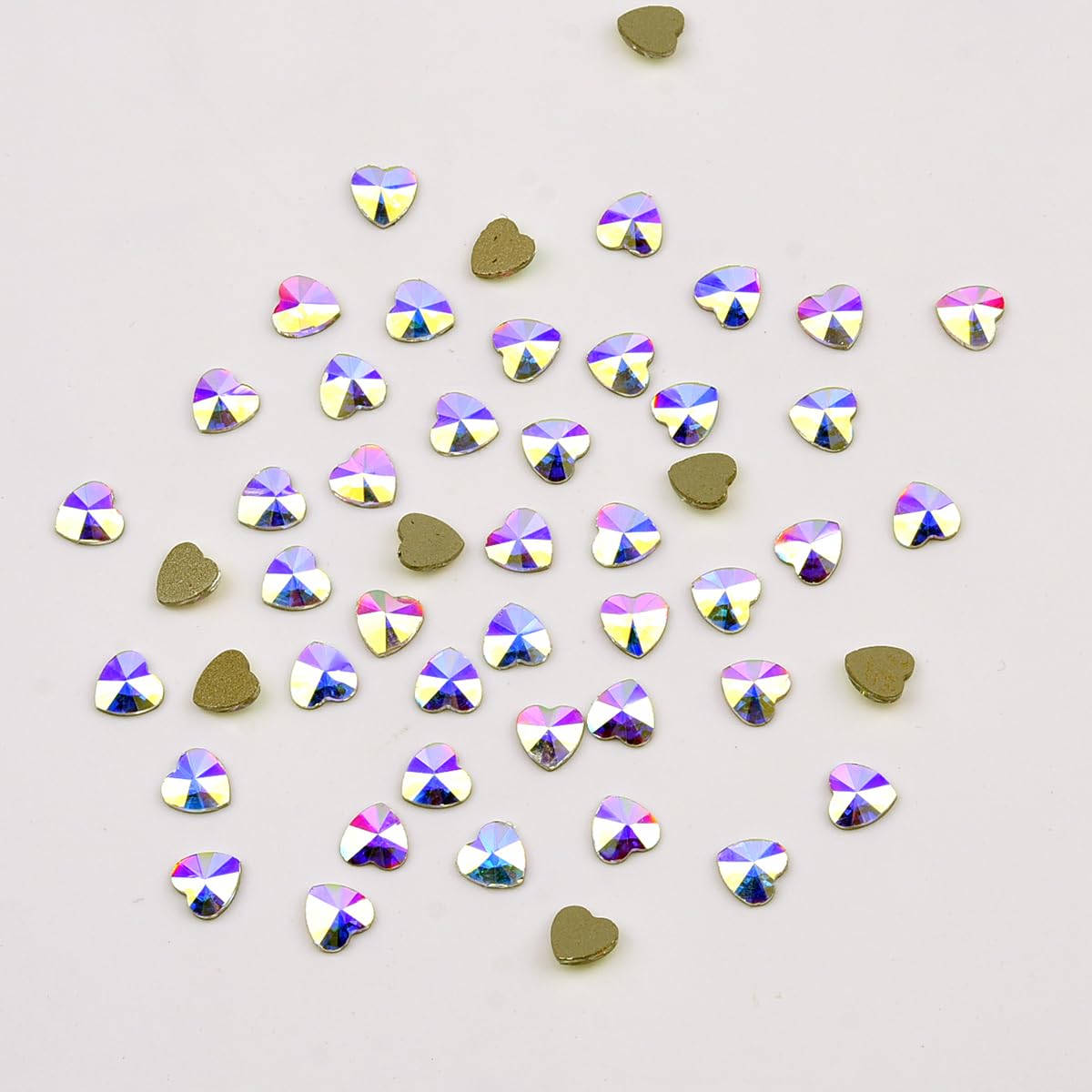 Tisslan 100pcs 2 Size Mix Heart Nail Decoration Crystals Ab Diamond Rhinestones Flatback Charms Supplies