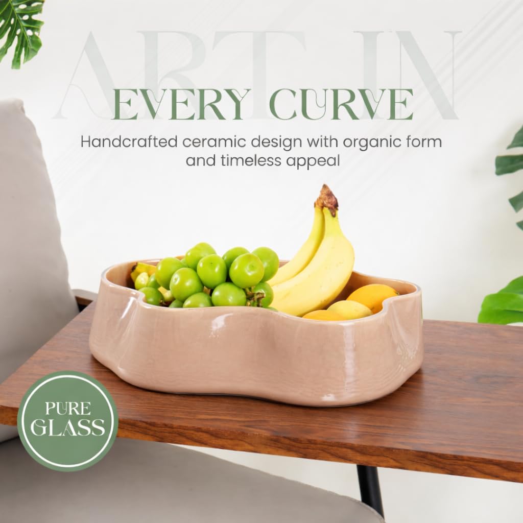 HC Minimal Life Modern Glass Decorative Bowl for Kitchen & Home Decor – Handmade Unique Design Key Bowl for Entryway Table, Living Room, Premium Candy Bowl, Fruit Bowl for Kitchen Counter