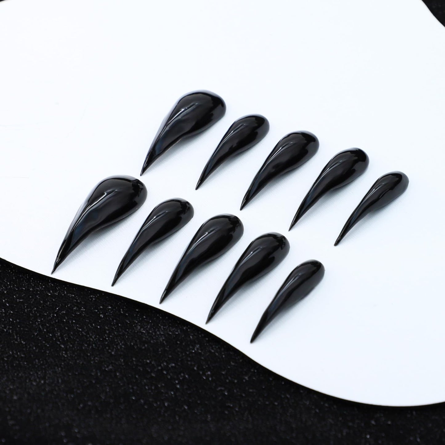 Handmade Press on Nails Halloween Curved Nail Tips with Luxury Handmade Eagle Claw Cats Paw Designs Extra Long Curved Press on Nails Full Cover Glossy Black Thickened False Nails for Women (Size S)