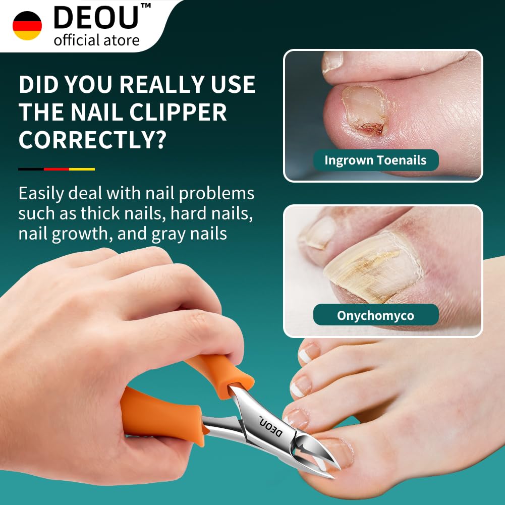 DEOU Podiatrist Toenail Clippers Ingrown Toenail Tools for Thick Nails and Inlaid Nails,Manicure and Pedicure Clippers,Heavy Duty Nail Clippers, Pedicure Tools (Orange)