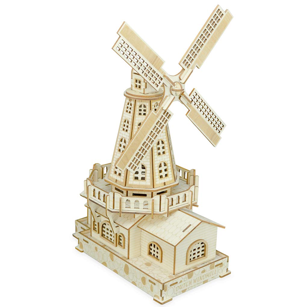 Bitopbi 3D Wooden Puzzles Laser Engraving DIY Safe Assembly Constructor Kit Toy for Teens and Adults, World Famous Buildings Mechanical 3-D Models for Self-Assembly (C2 Dutch Windmill)