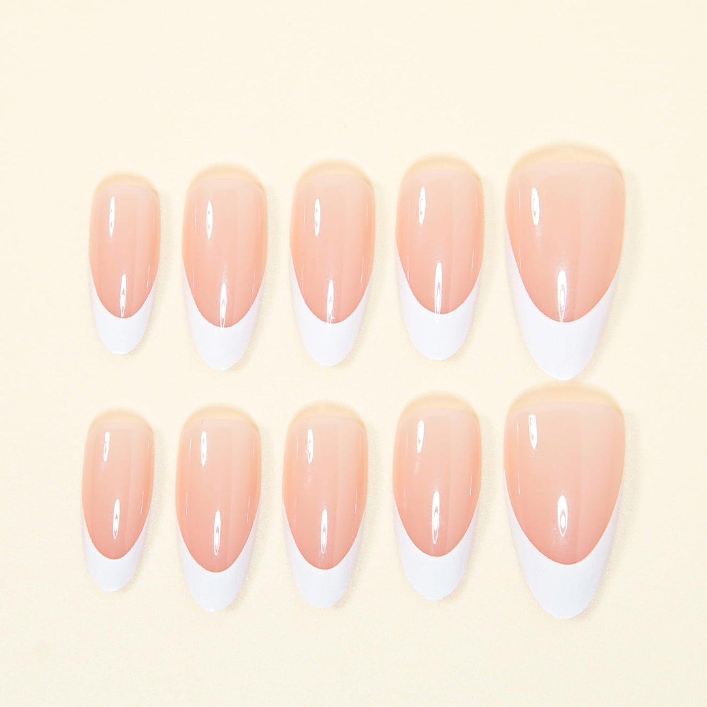 30Pcs White French Tip Press on Nails Medium Almond Fake Nails Glossy Nude False Nails French Nail Tips Solid Color Stick on Fingernails Cute Exquisite Elegance Fashion Simple for Women