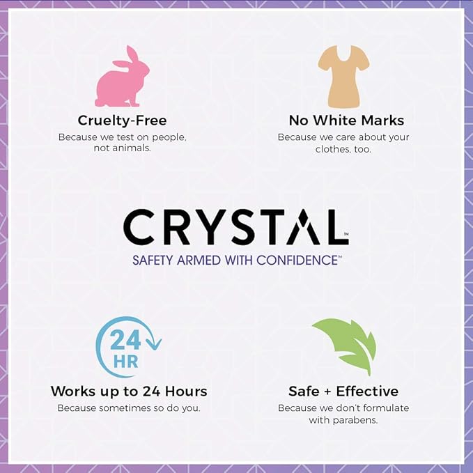 CRYSTAL Mineral Deodorant Stick - Unscented Body Deodorant With 24-Hour Odor Protection, Non-Staining & Non-Sticky, Aluminum Chloride & Paraben Free, 4.25 oz, (2 Pack) (Packaging May Vary)