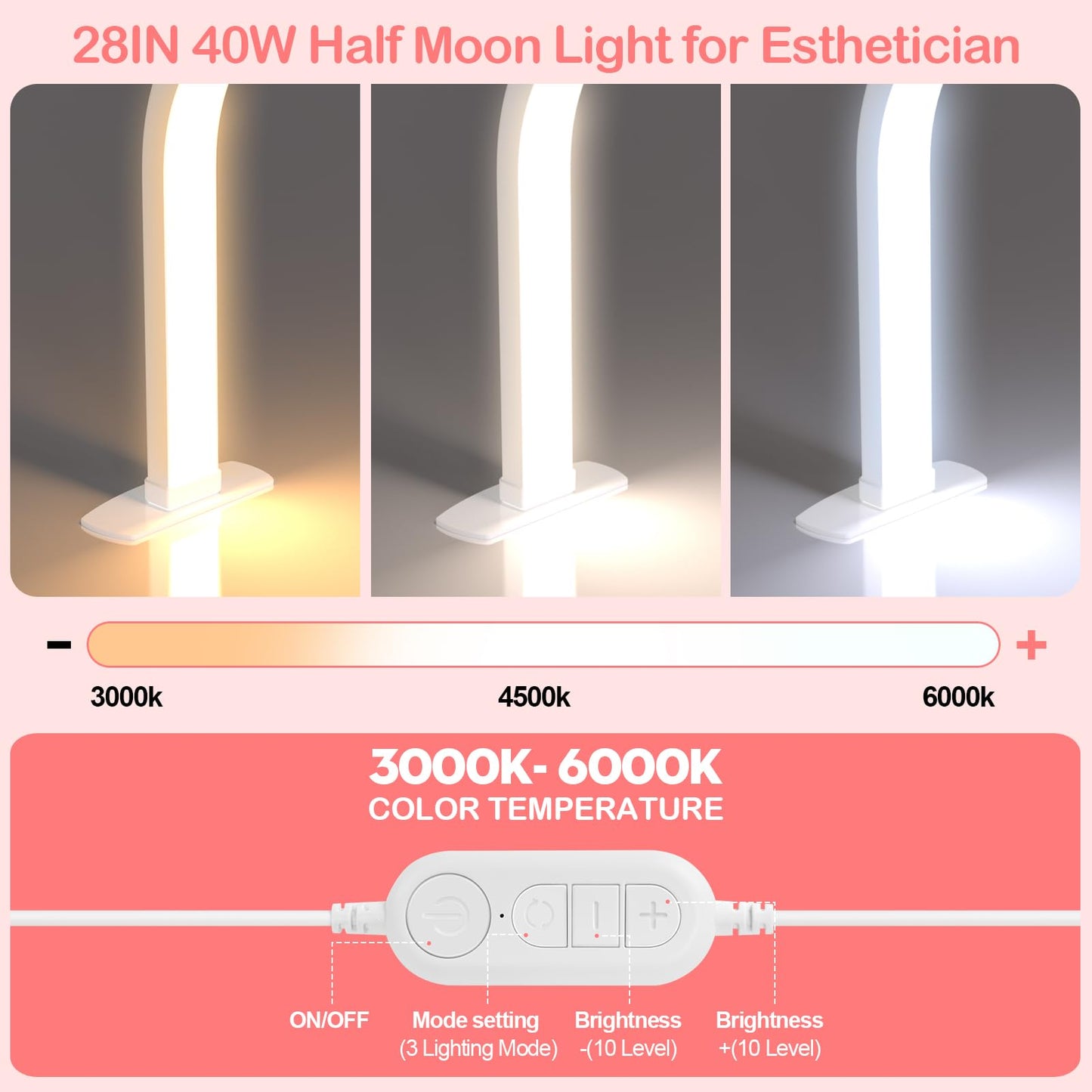 WurodBiza Upgrade Large Half Moon Light for Nail Desk with Phone Holder for Nail Lamp, Arch Moon Light Tech Perfect for Professional Manicure (White, Large)