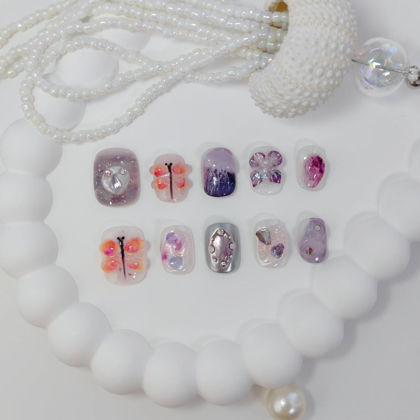 Extra Short Press on Nails Squoval False Nails Handmade with 3D Designs/Charms, Cute Reusable Fake Stick on Tips (Dragonfly#Small)