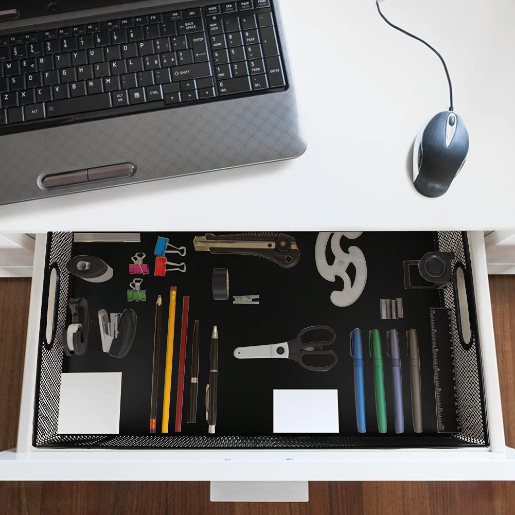 EsOfficce Desk Drawer Organizer, A4 Large Metal Mesh Desk Rrganizer Tray, Versatile Storage Box Set for Office Home Supplies,13 x 9 inches