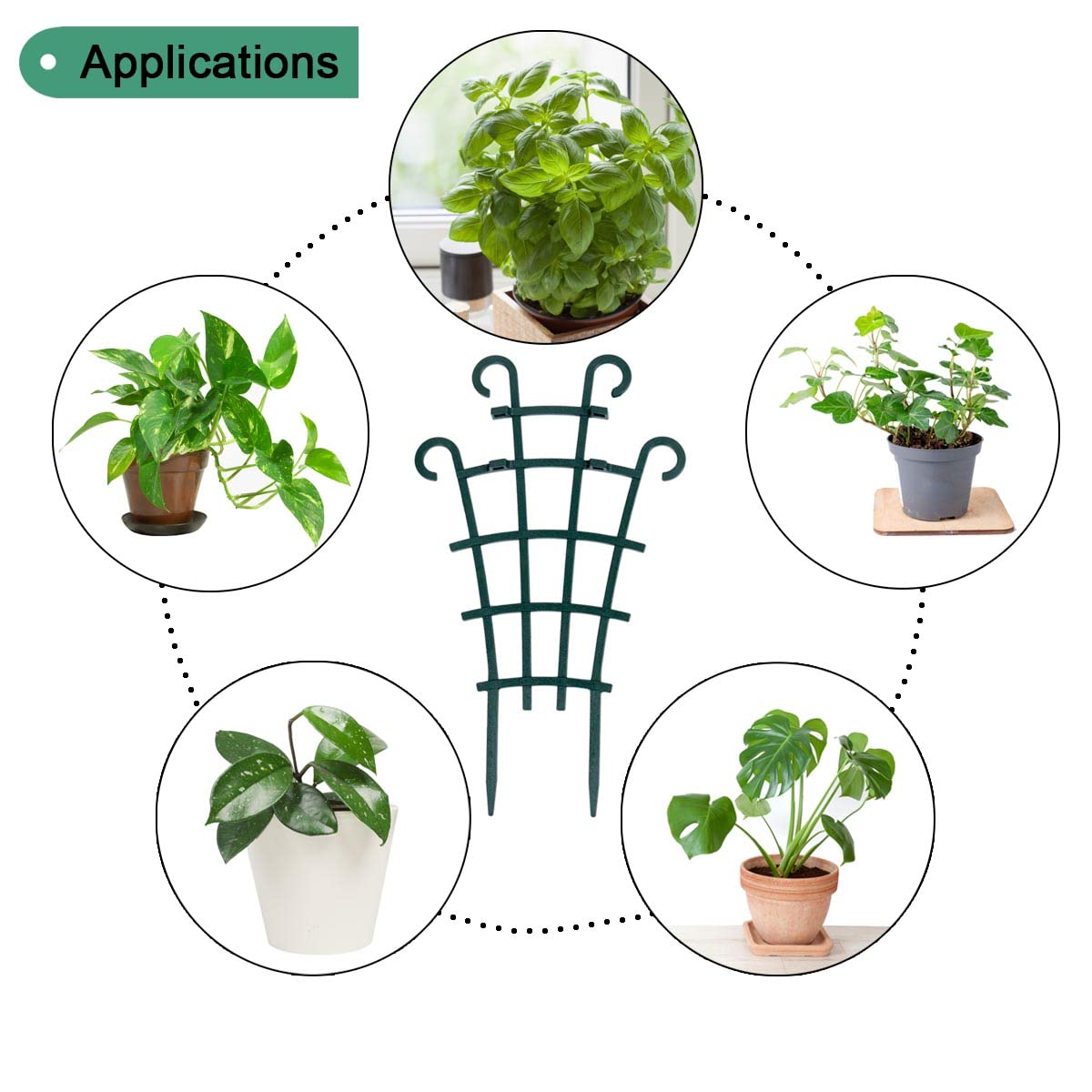 UWIOFF 12 Pack Trellis for Potted Plants, Garden Trellis for Climbing Plants Plastic Mini Climbing Plant Trellis Flower Pots Support Stackable Trellis for Climbing Plants Peas, Dark Green