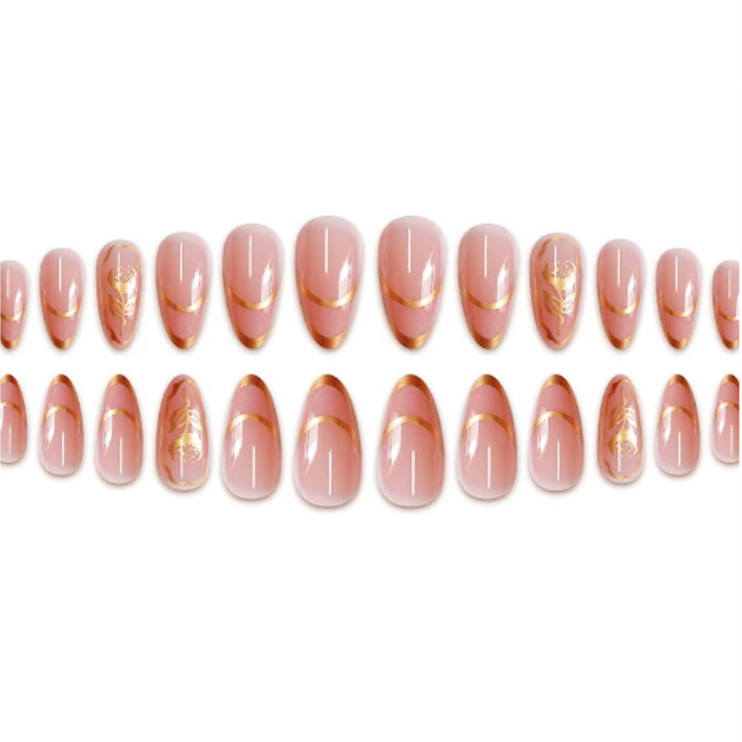 Hkanlre Almond Press on Nails Flower Tips Full Cover Medium False Nails Flower Nude Fake Nails for Women 24PCS