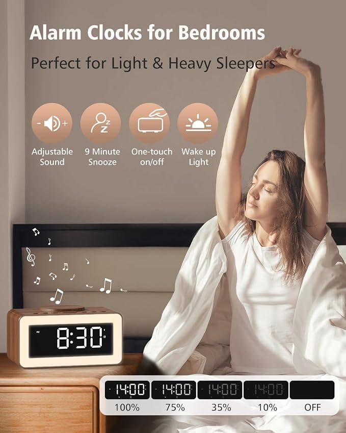 Alarm Clock for Bedroom, Wireless Charging, Bluetooth Speaker Sound Machine