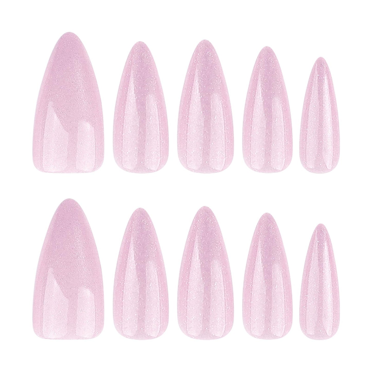 SINHOT Stiletto Press on Nails - Long, Glossy Glue on Nails with Cat Eye Design, Almond Shape, Nude Pink Color - 24 pcs