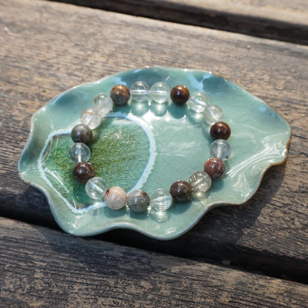 TaHLga Natural Green Ghost Phantom Quartz Bracelet, 10MM Round Beads, 7.5 Inches, Unisex Spiritual Jewelry