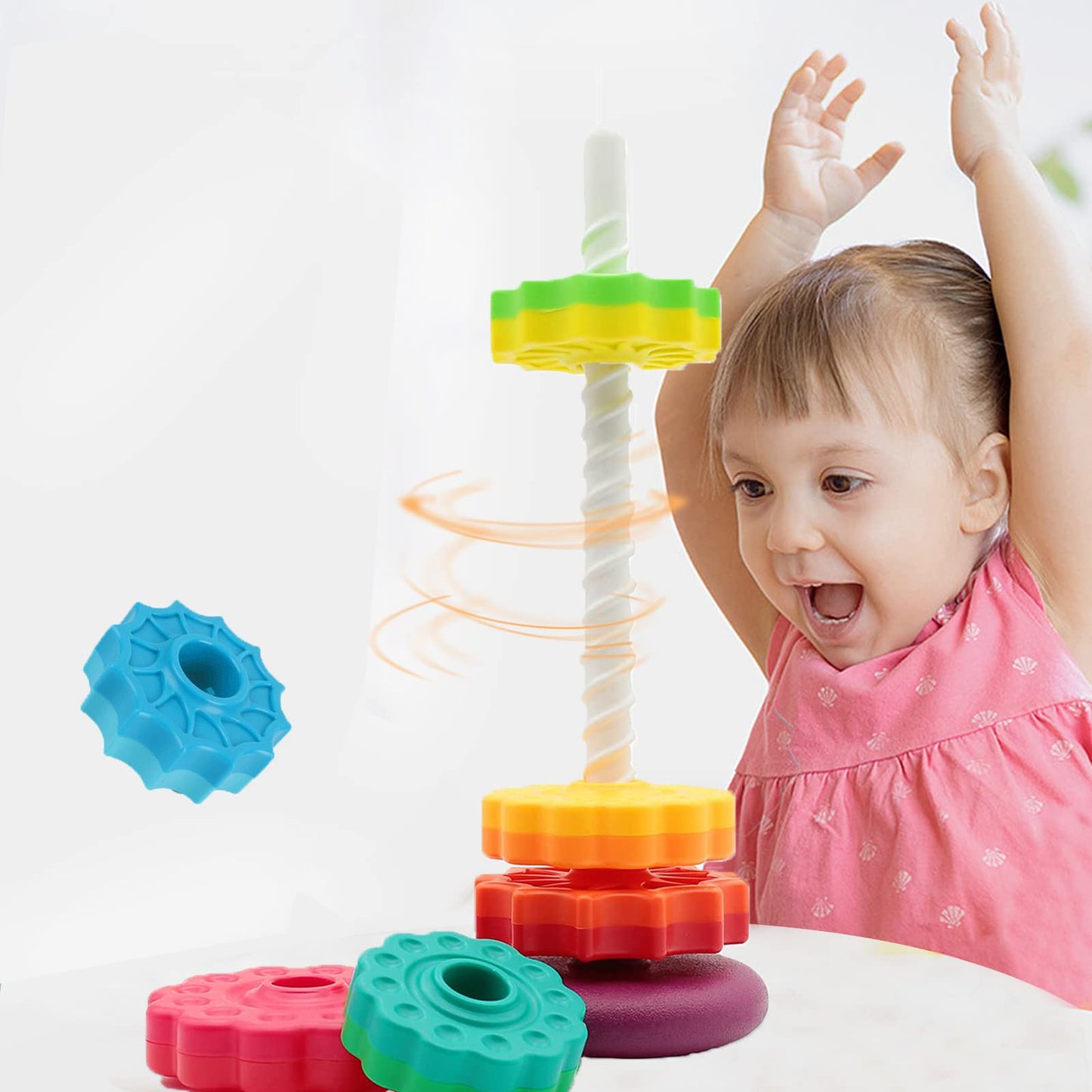 BYFWH Baby Spin Stack Toy,Premium Stacking Toy for Kids, Spinning Stacking Toy for Babies and Toddlers,Educational Toddler Learning Toy,Baby 1 2 3 Birthday Gifts,Autism Sensory Spinning Toy