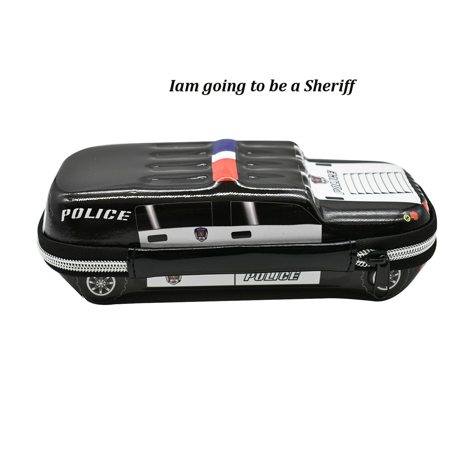 Lopenle Cool SUV Police Car Pencil Case Large Capacity Pencil Box Novelty Pencil bag Storage box Black Waterproof Made of EVA Material…