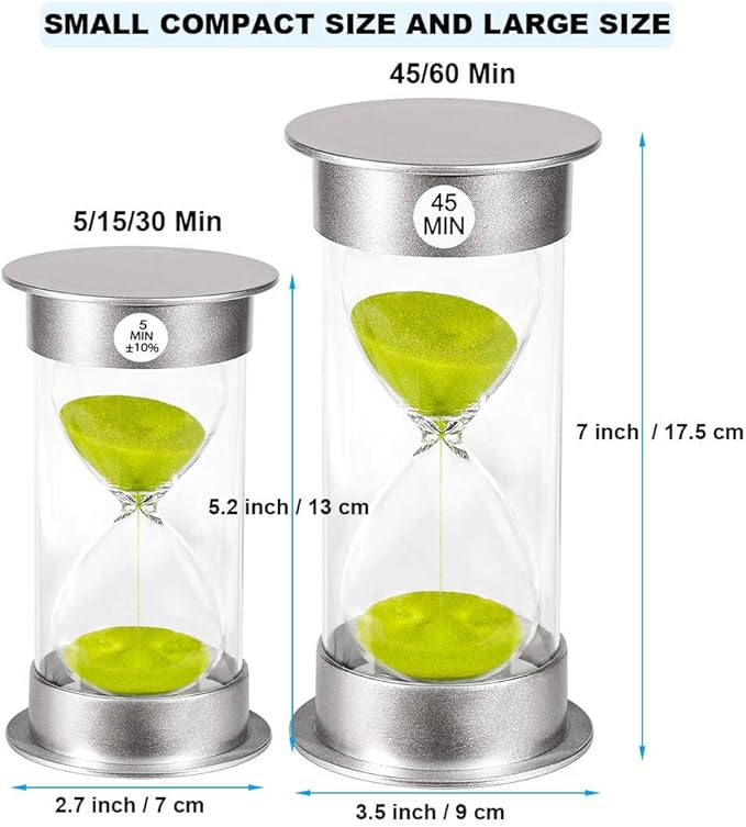 Sand Timer 30 Minute Hourglass Timer, Silver Plastic Sand Clock 30 minutes, Silver Sand Watch 30 Min, Hour Glass Sandglass Timer for Kids, Games, Classroom, Kitchen, Decorative (30 Min, Green Sand)