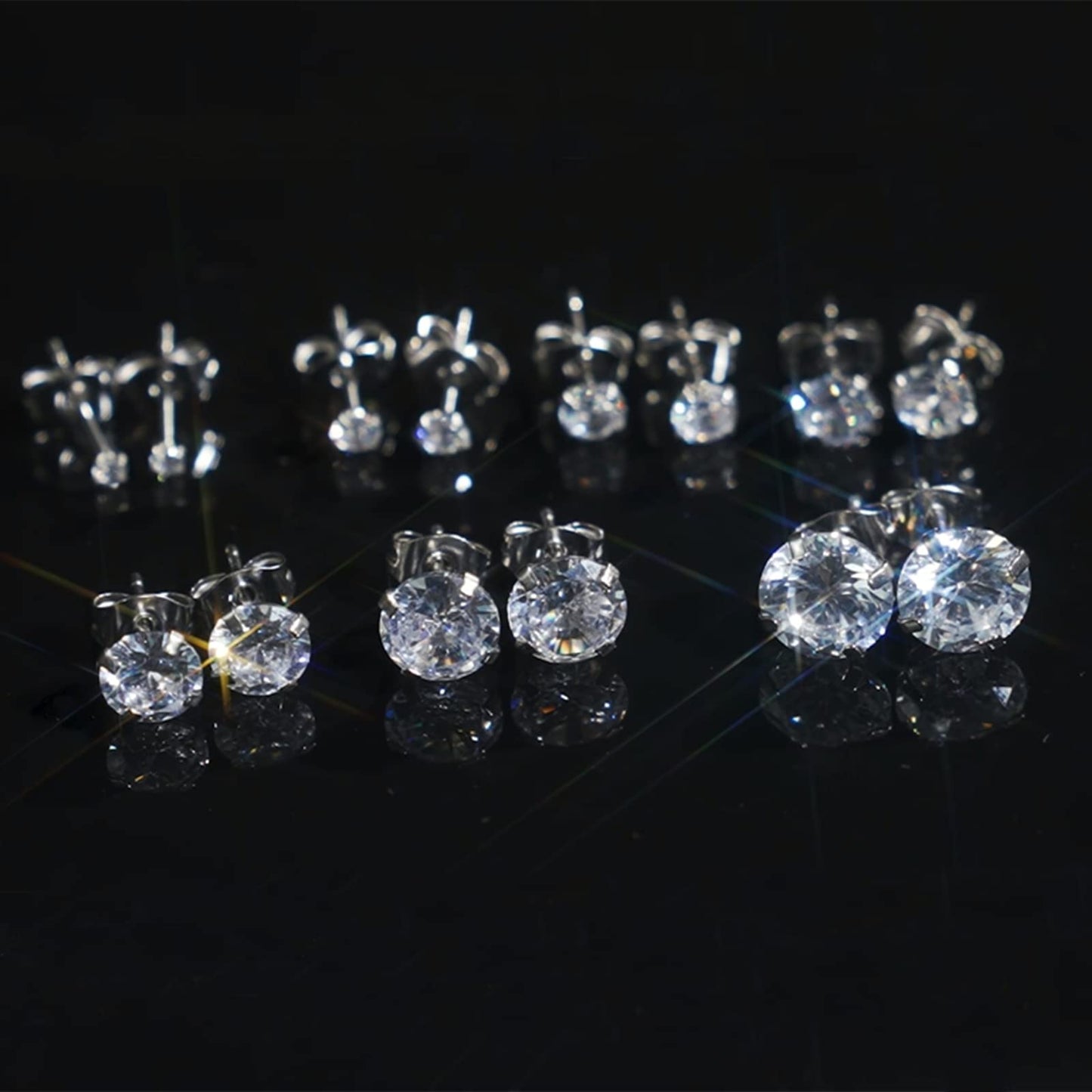 Stud Hoop Earrings Set 7 Pairs Hypoallergenic Cubic Zirconia Titanium Stainless Steel Silver Rose Gold Black 2-8mm CZ Cartilage Helix Flatback Ball Stud Hinged Sleeper Hoop Earrings Sets for Women Men