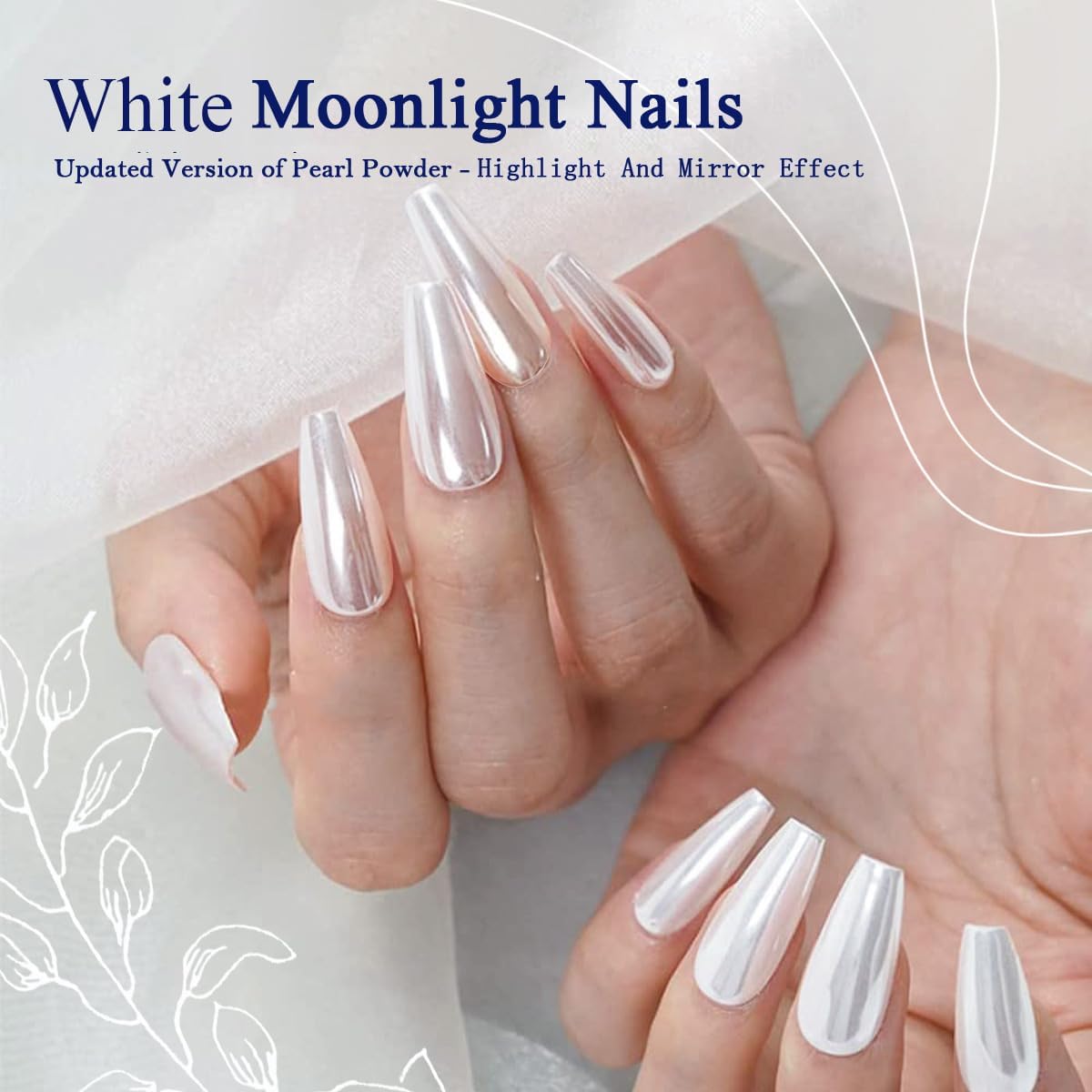 Pretty Diva White Chrome Nails Powder - 0.3g Super Glossy Mirror Effect White Moonlight Chrome Powder for Nails Manicure Pigment, Beginner-Friendly for Gel Nails
