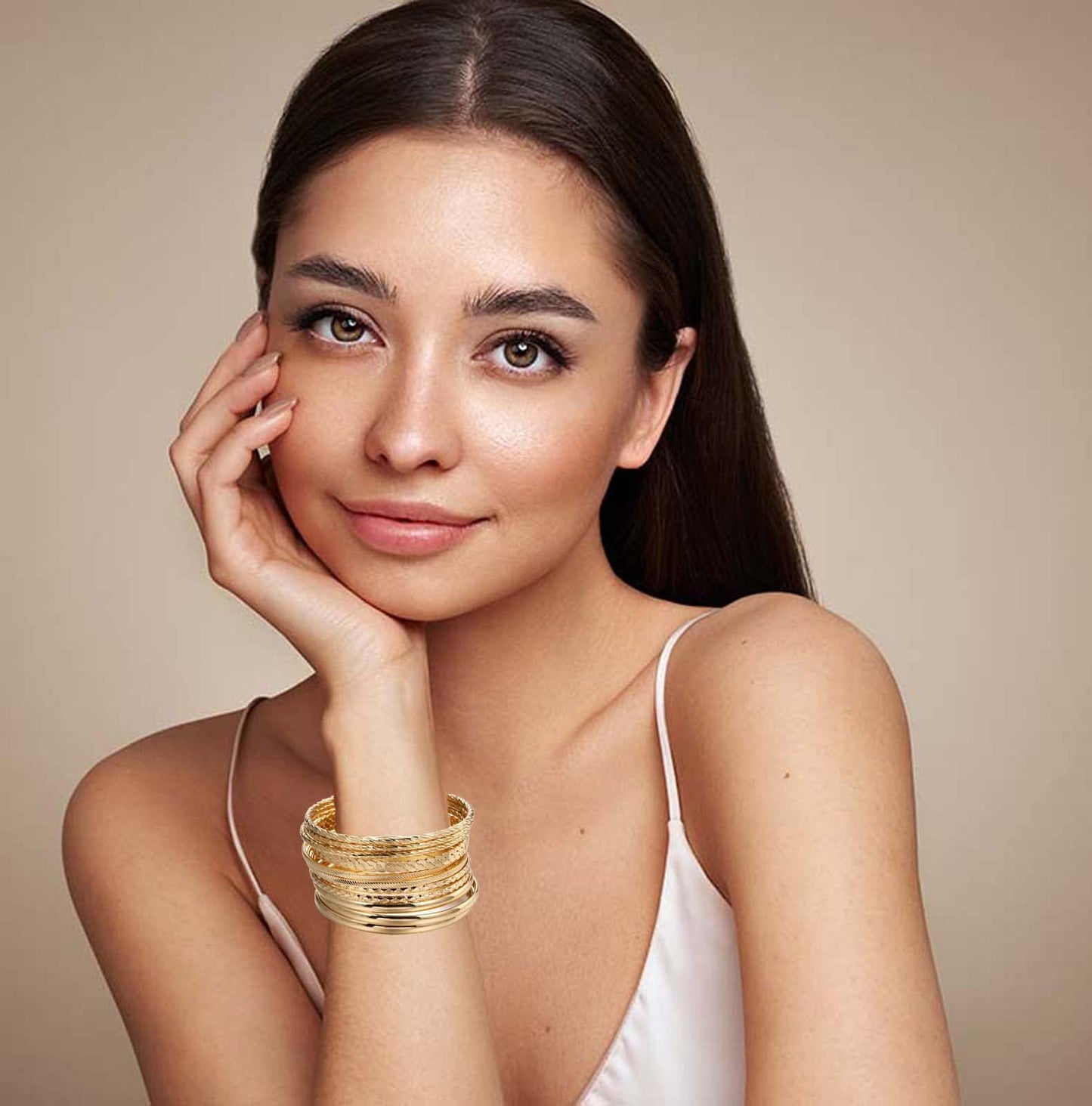 FUNOJOY Bangle Bracelets for Women,14K Gold Plated Boho Indian Multi Stackable Bangles For Women Jewelry Gifts