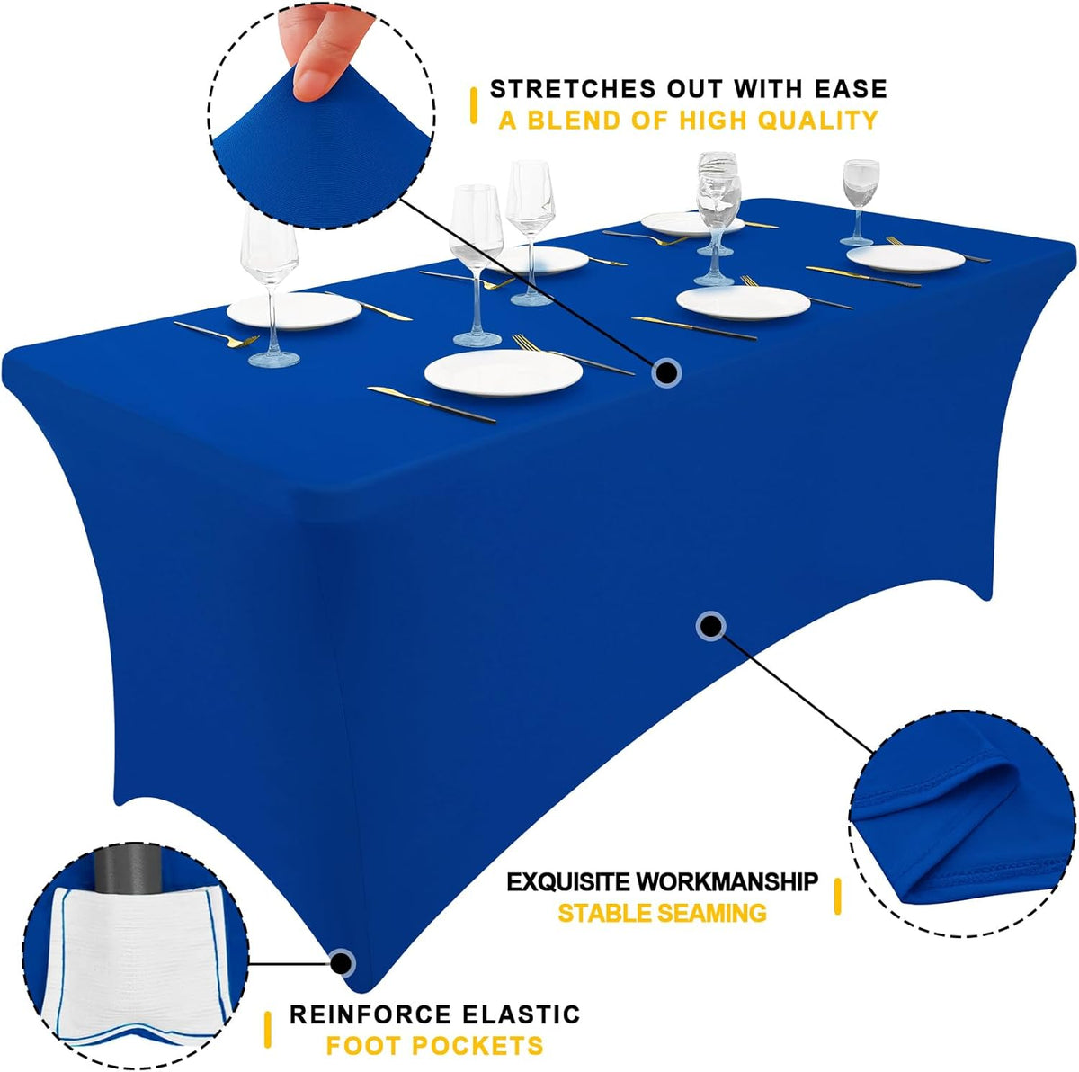 Smiry 2 Pack Spandex Table Cloth 5FT, Elastic Fitted Stretch Tablecloths for Rectangle Tables, Washable Table Cover for Outdoor, Wedding, Banquet & Parties (Blue, 60Lx30Wx30H Inch)