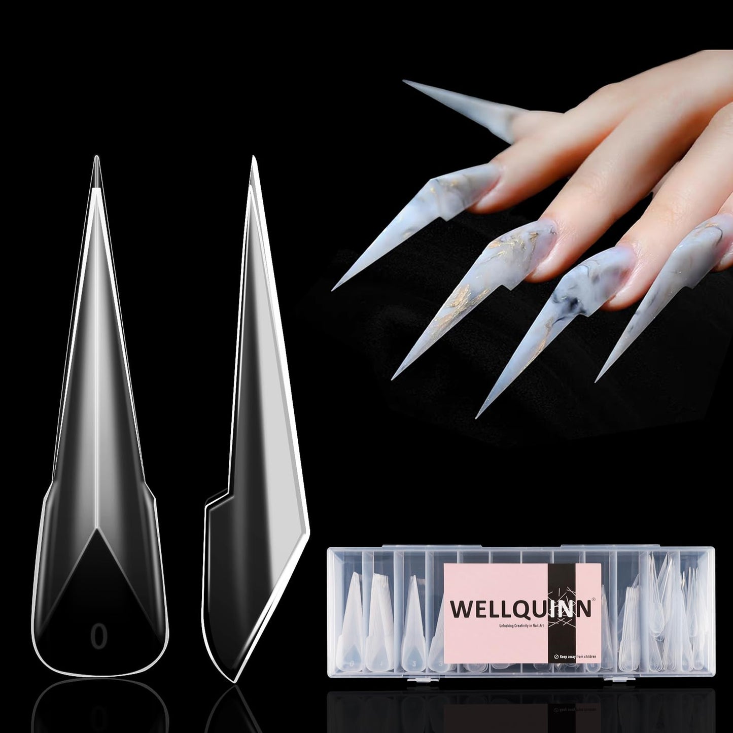Wellquinn Mecha Dragon Claw Dual Nail Forms, Extra Long Stiletto Cat Claw Nail Mold for Acrylic Builder Gel Extension, Anti-Spill Back Design, Reusable Sculpting Forms for Salon Creative Nail Art
