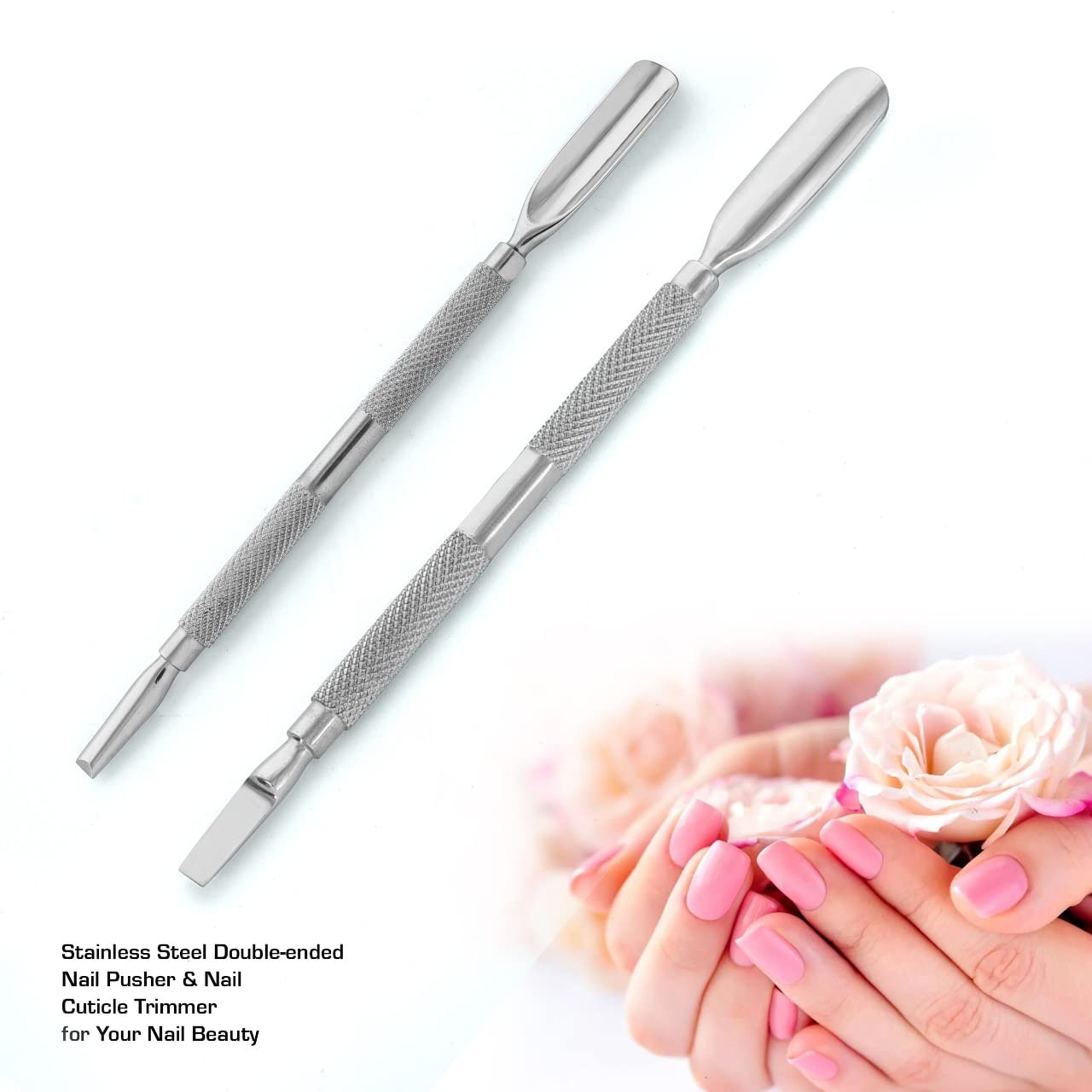 EAGERBEAUTY Cuticle Pusher and Spoon Nail Cleaner - Professional Grade Stainless Steel Cuticle Remover and Cutter - Reliable Manicure and Pedicure Tool - Fingernails and Toenails (Type A)
