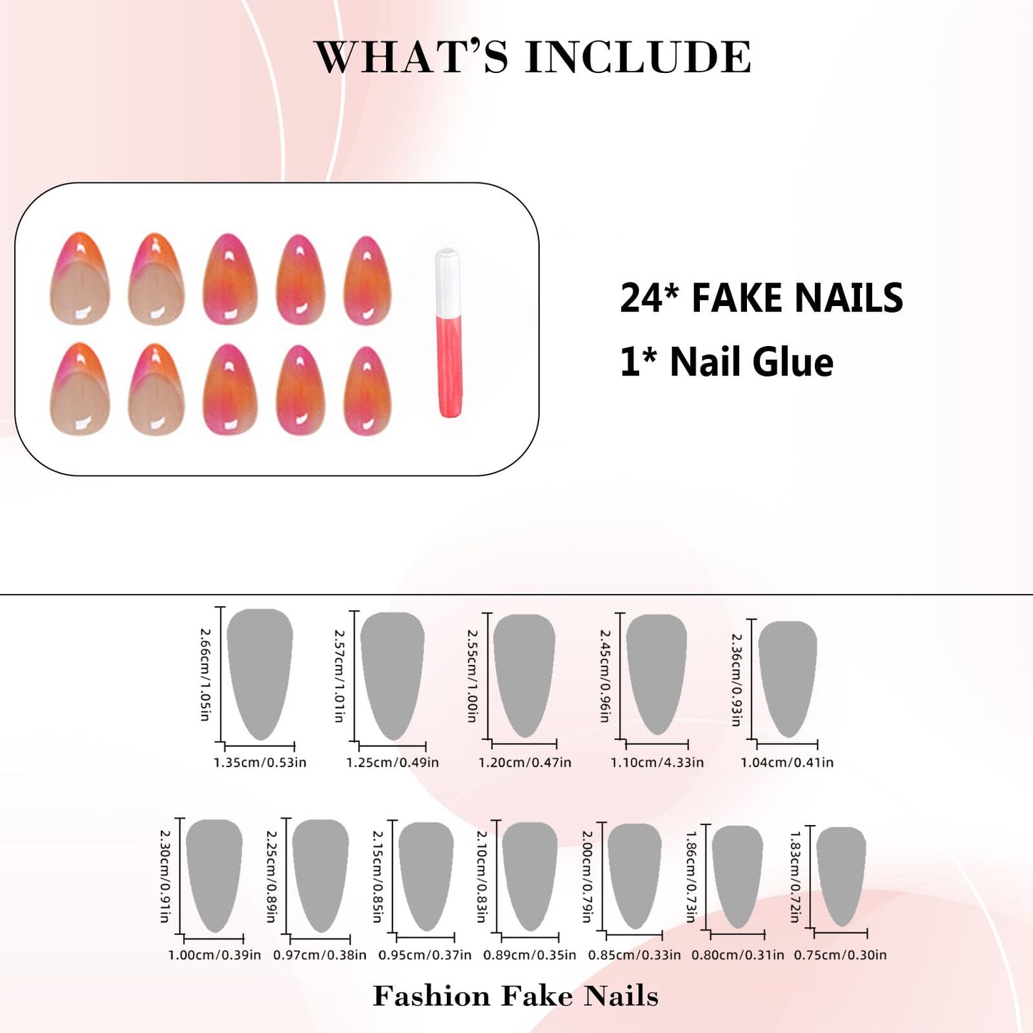IMRAIN Press on Nails Medium Almond Fake Nails Orange Pink Ombre French Tips False Nails Gradient Glossy Full Cover Oval Stick on Artificial Nails